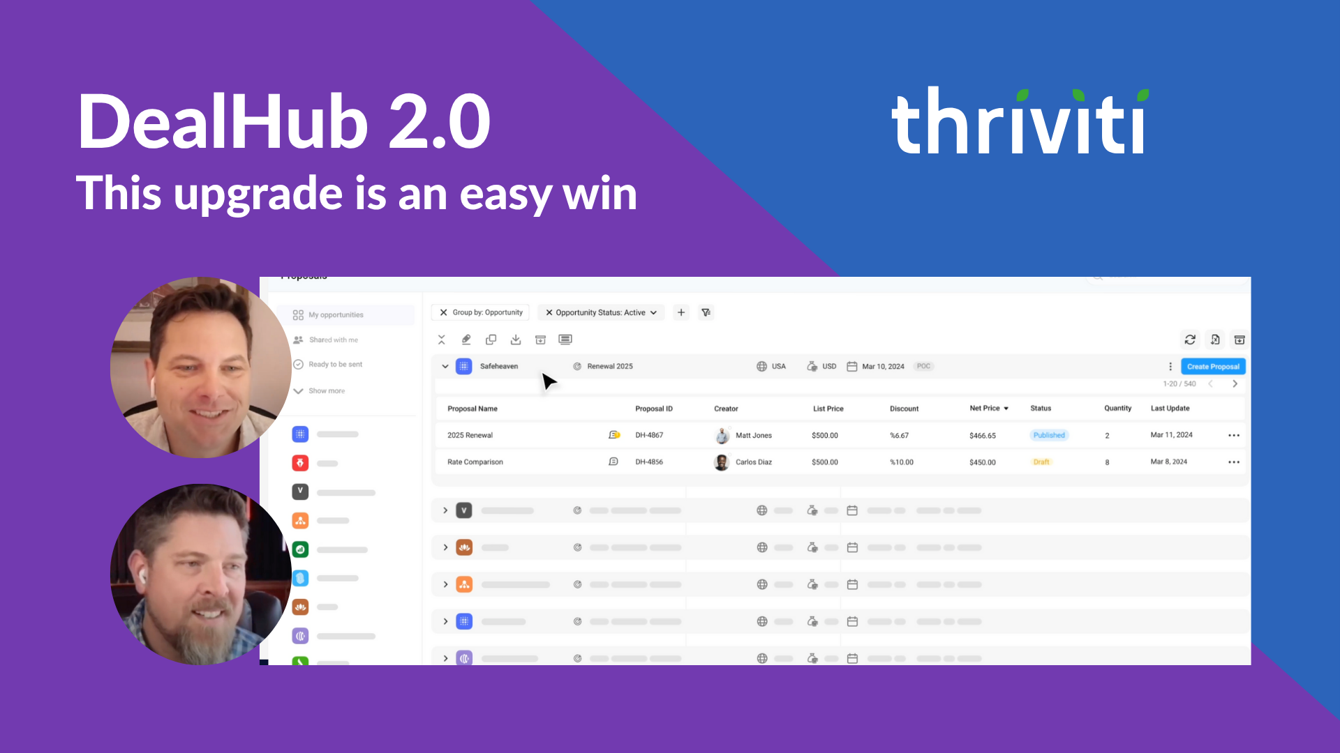 Feature Image for DealHub 2.0 Blog Post with DealHub image, Ryan, and Brenton